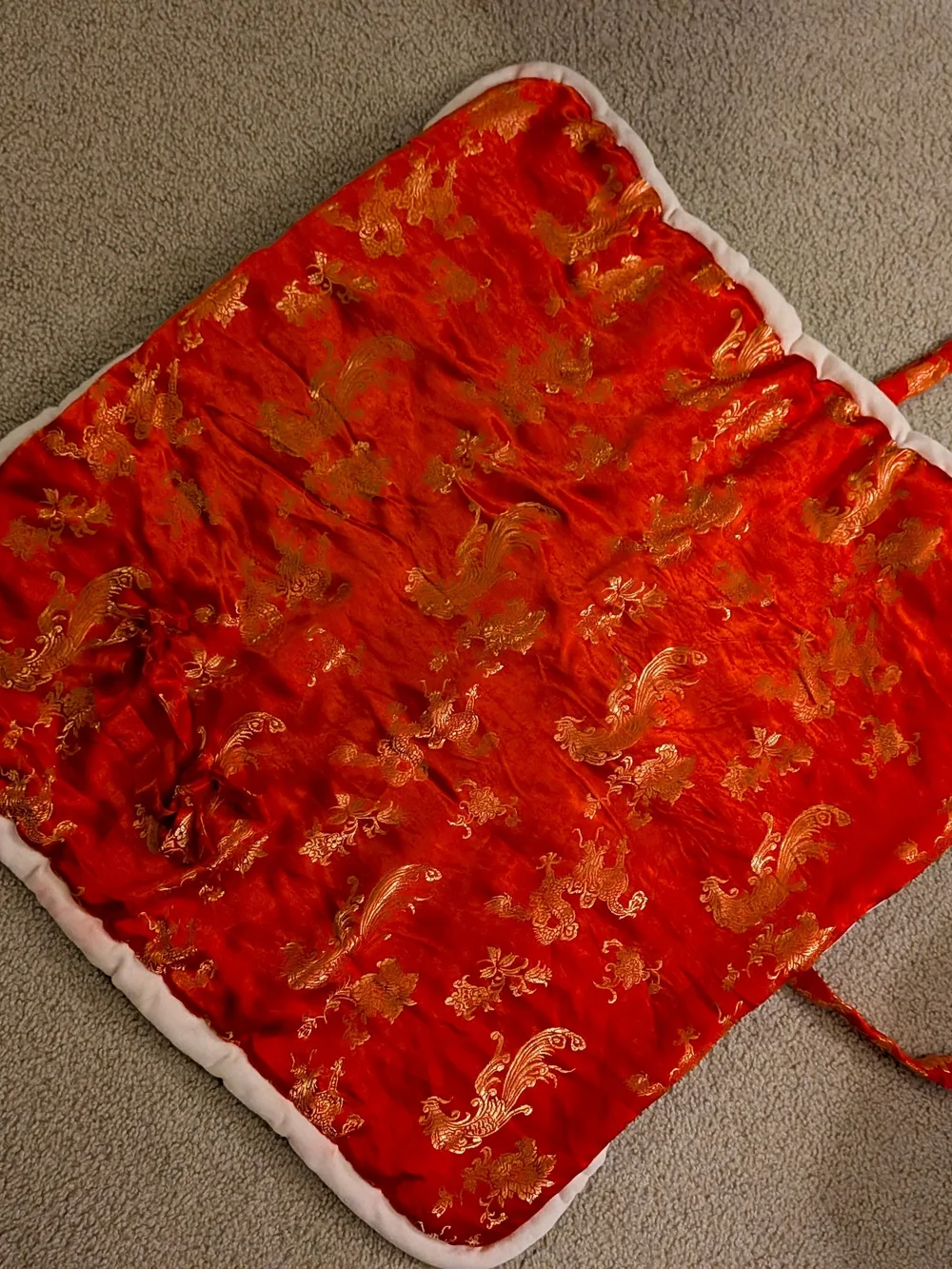 Chinese Red And Gold Quilted Baby Blanket with White Trim And Bear Ears